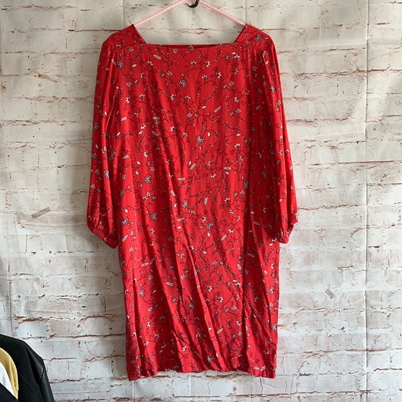 Gap long sleeve shift red floral M Square neck mini 3/4 length sleeves V back - Picture 1 of 10